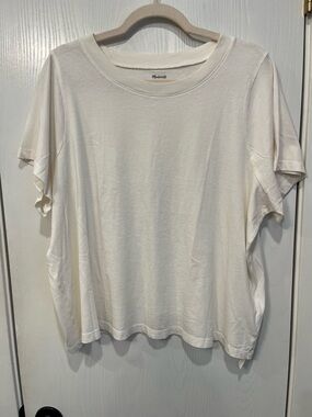 NWT New Madewell Shirt Womens Size 1X Cream Ivory Softfade Cotton Boxy Crop Tee